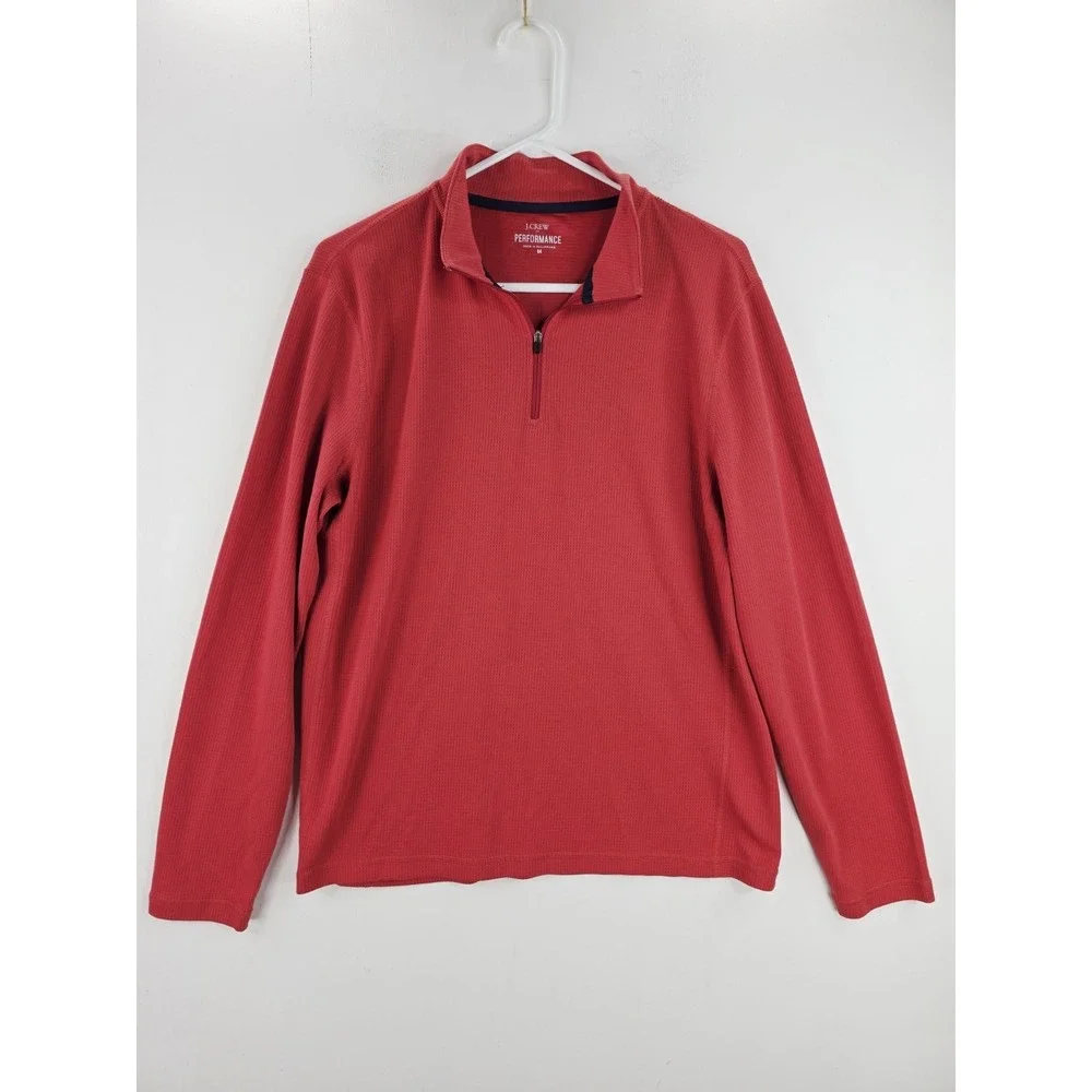 J Crew Performance‎ 1/4 Zip Shirt Men's Medium Red Long Sleeve Activewear Golf